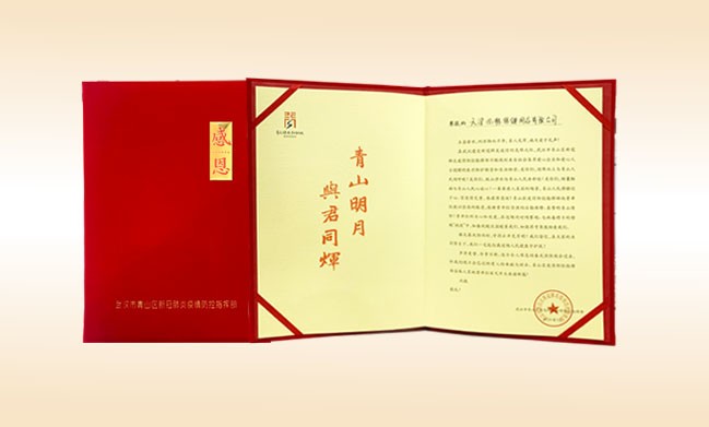 2020年3月-玩球体育公司荣获-武汉市青山区新冠肺炎疫情防控指挥部颁发的荣誉证书